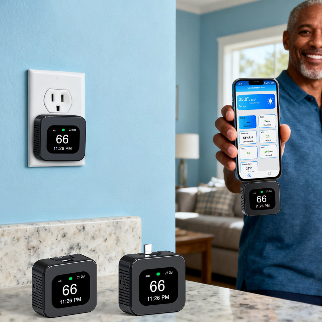 All-in-One Air Quality Monitor | WiFi Smart CO₂, PM2.5, PM10, VOC, AQI, Temperature & Humidity Detector | Home & Office Air Quality Sensor