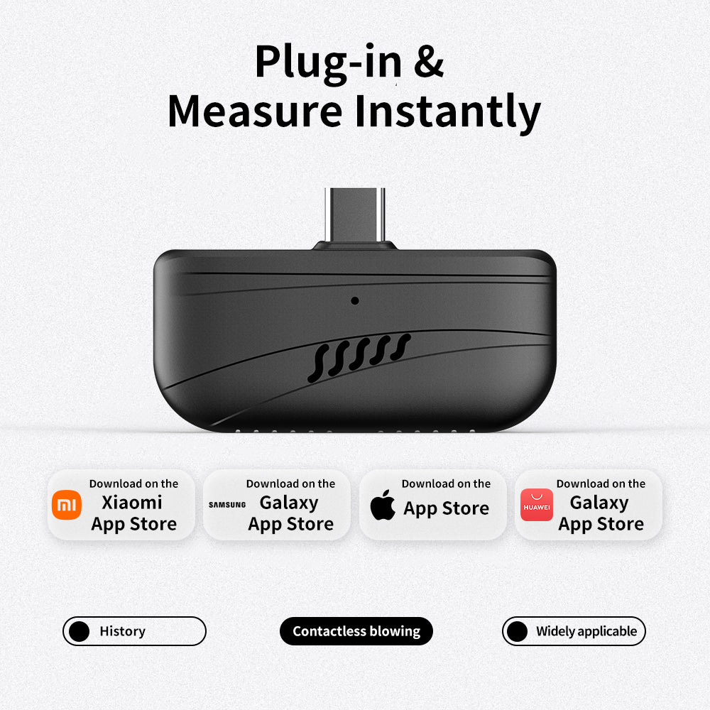 Mini Alcohol Tester for Smartphone | Portable Plug-and-Play Breathalyzer | USB-C/Lightning Battery-Free BAC Detector with APP Display