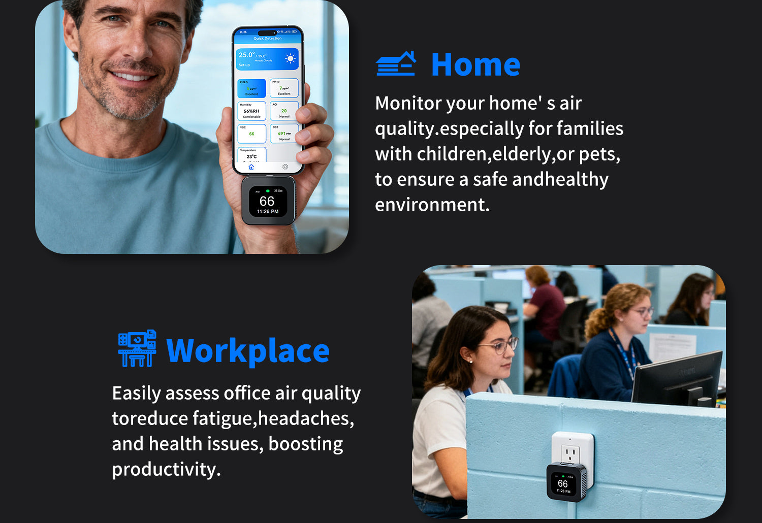 All-in-One Air Quality Monitor | WiFi Smart CO₂, PM2.5, PM10, VOC, AQI, Temperature & Humidity Detector | Home & Office Air Quality Sensor
